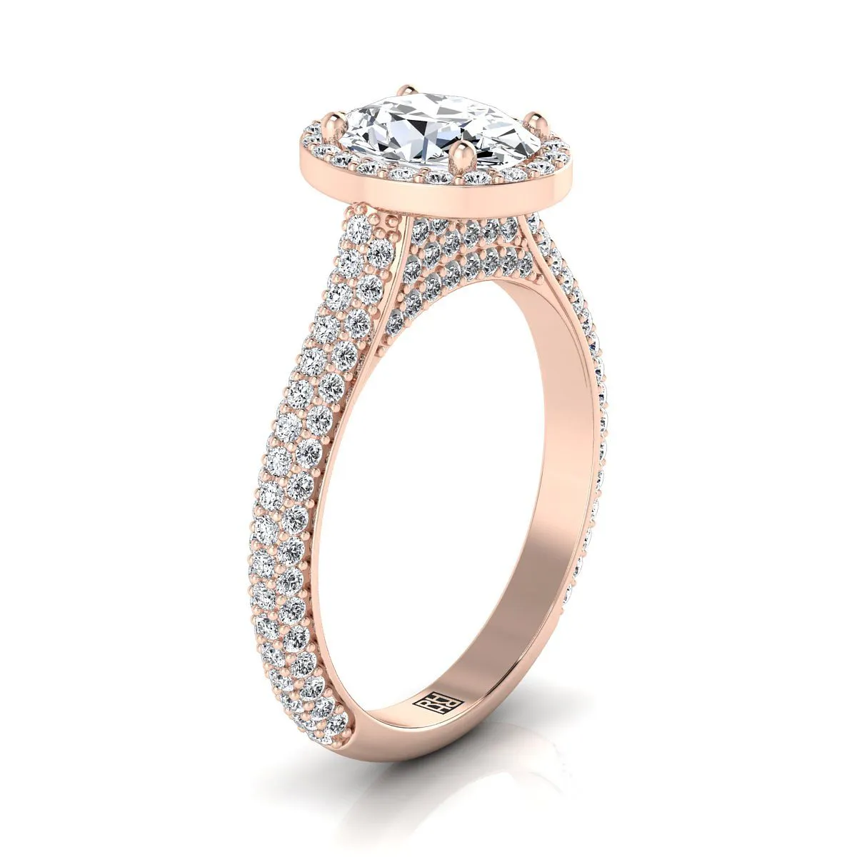 14K Rose Gold Oval Swiss Blue Topaz Micro-Pavé Halo With Pave Side Diamond Engagement Ring -7/8ctw