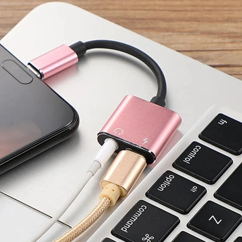 2-in-1 USB Type-C to 3.5mm Audio Jack and Charging Adapter Splitter