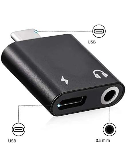 2-in-1 USB Type-C to 3.5mm Audio Jack and Charging Adapter Splitter