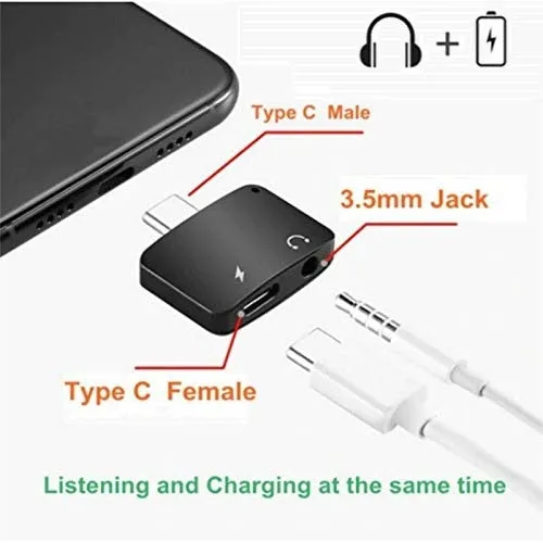 2-in-1 USB Type-C to 3.5mm Audio Jack and Charging Adapter Splitter