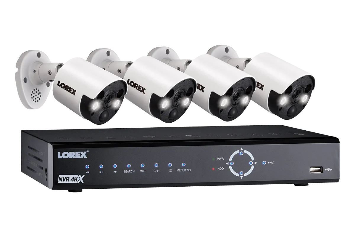 4K Ultra HD IP NVR System with 4 Active Deterrence Security Cameras, 130ft Night Vision