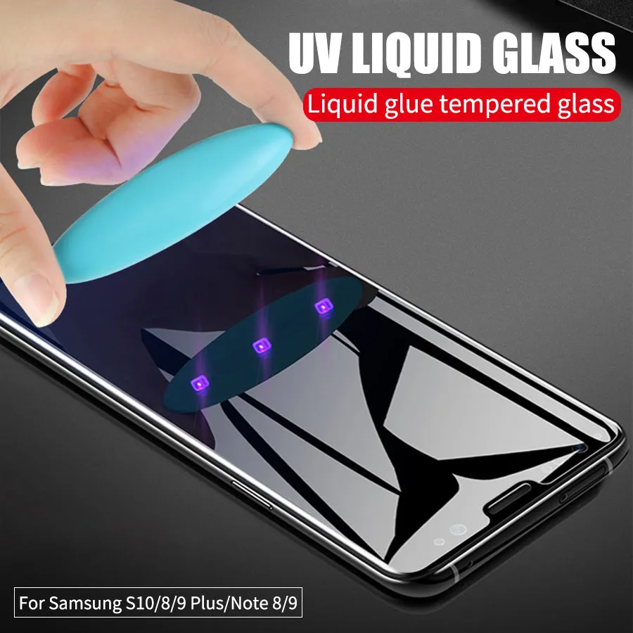 6D UV Liquid Curved Full Glue Tempered Glass For Samsung Galaxy S10 S8 S9 Plus Note 8 9 S10E Screen Protector Full Cover Film