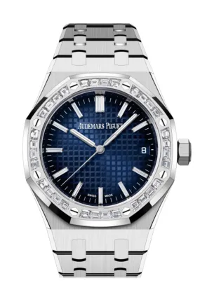 Audemars Piguet Royal Oak 34 Blue Diamond Baguette Dial White Gold Diamond Set Bezel Watch 77451BC.ZZ.1261BC.01