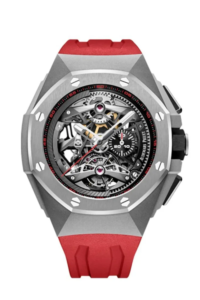 Audemars Piguet Royal Oak Concept Tourbillon Chronograph in Titanium  Red Rubber Strap with Skeleton Dial 26587TI.OO.D067CA.01