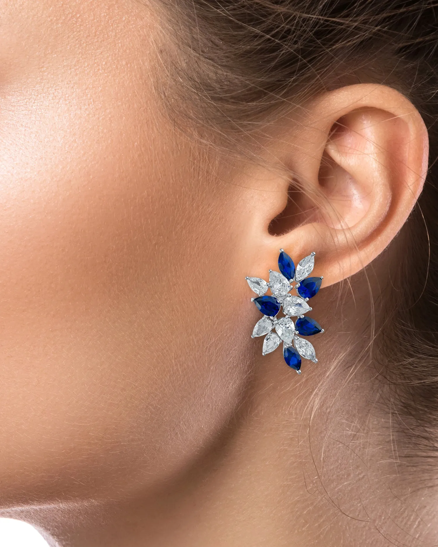 Blue CZ Cluster Earrings