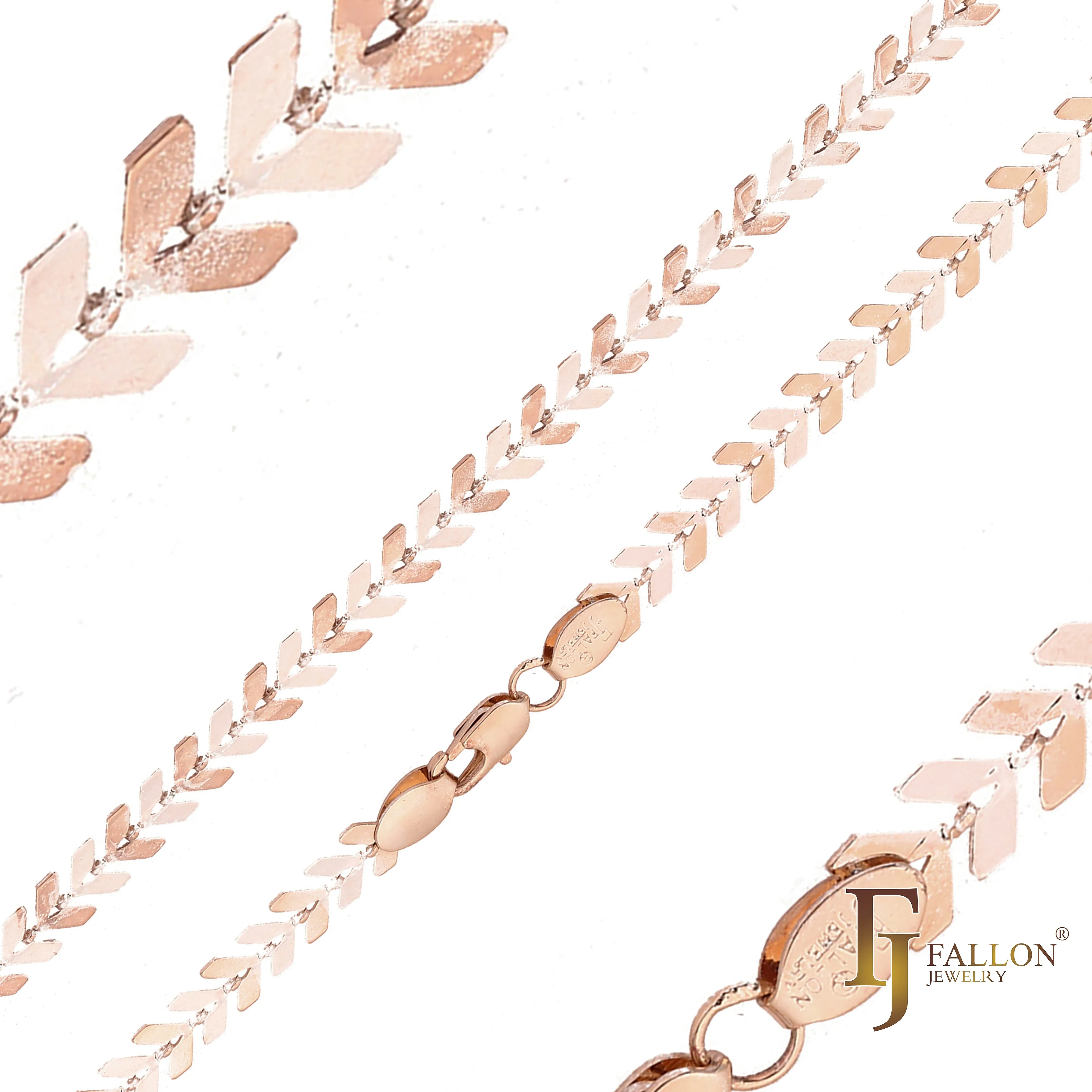 Chevron arrow link fish bone chains plated in 14K Gold, Rose Gold, two tone