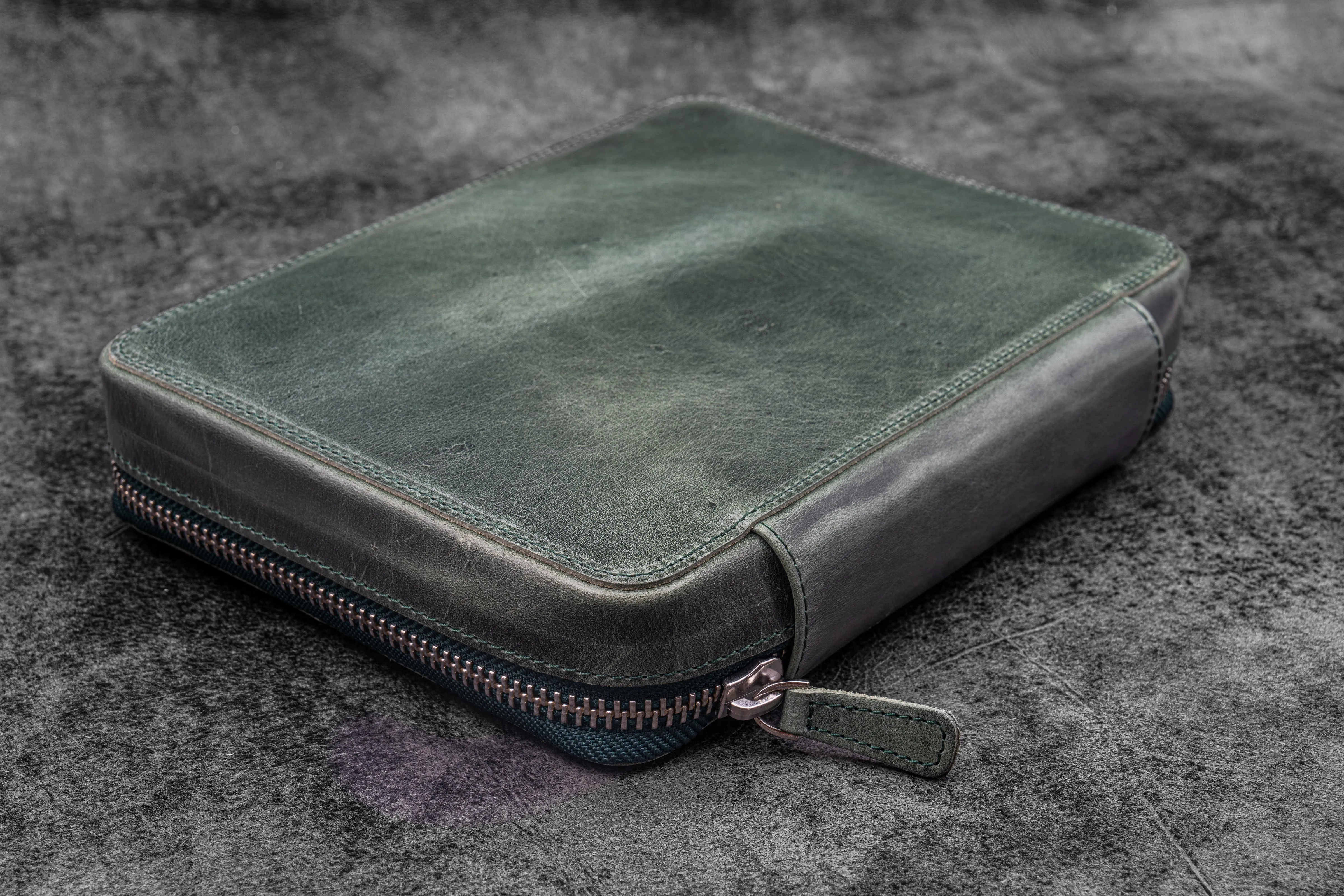 Expansi-Folio  Leather Wide A5 Zip Folio - C. H. Forest Green