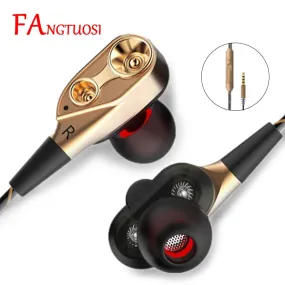 FANGTUOSI Dual Drive Stereo earphone In-ear Headset Earbuds Bass Earphones For iPhone huawei Xiaomi 3.5mm earphones With Mic