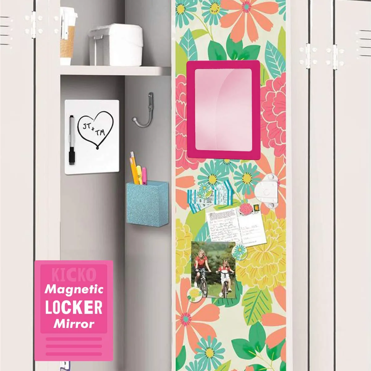 Kicko Pink Magnetic Mirror - 5x7 Inch - 1 Piece - for School Locker, Refrigerator, Home