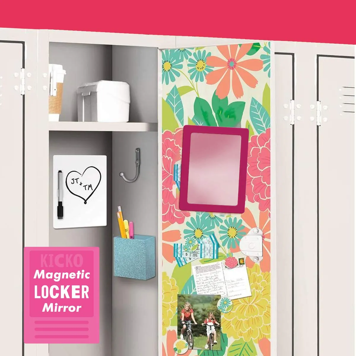 Kicko Pink Magnetic Mirror - 5x7 Inch - 1 Piece - for School Locker, Refrigerator, Home