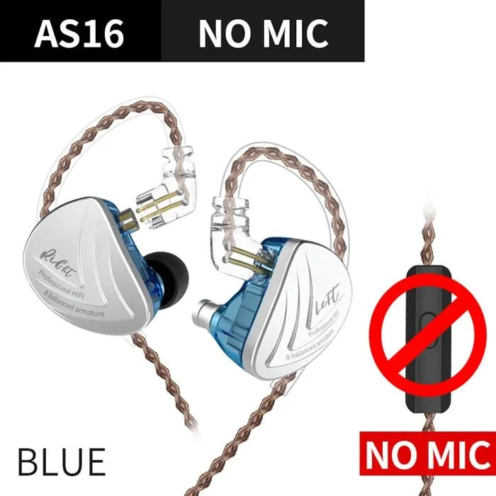 KZ AS16 16BA Balanced Armature Units HIFI Bass In Ear Monitor Earphones