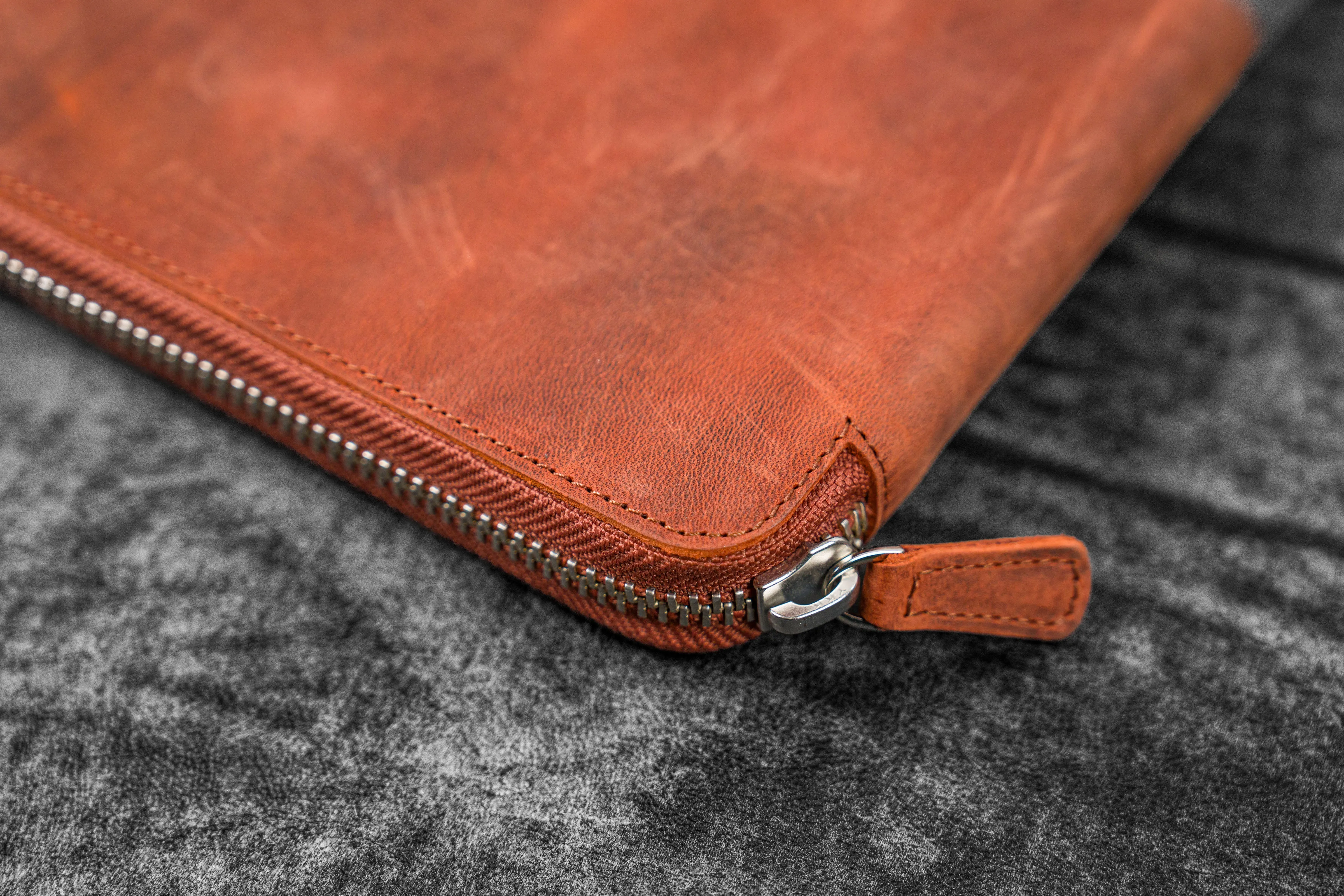 Leather Zippered A5 Notebook Folio - C.H. Orange