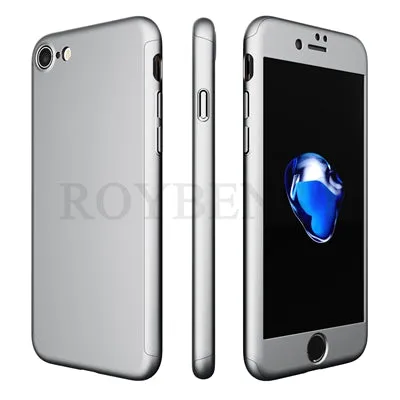 Luxury 360 Degree Full Protection Case For iPhone 7 7 Plus iPhone 6 6S Plus 5 5S SE Hard PC Coverage Cover   Clear Glass Film