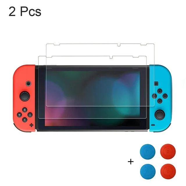 Premium Tempered Glass Screen Protector & thumbsticks For Switch Glass Screen Protector 9H Accessories For Nintend Switch NS NX